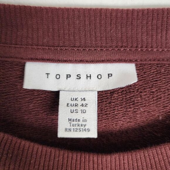 Topshop Brown Cotton Belted Sweatshirt Dress Round Neck Long Sleeve Size 10 - Picture 2 of 11